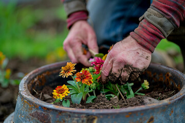 Fototapeta premium Field of blossoming flowers growing in garden generative AI