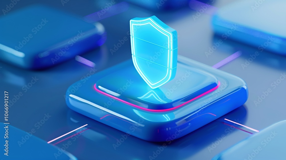 Poster 3d icon of cybersecurity shield in modern rendering