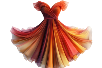 Elegant flowing dress showcasing warm gradient colors in a stylish and artistic design