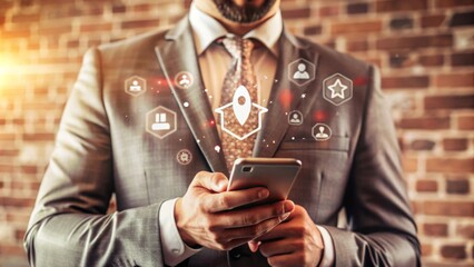 Businessman engages with mobile technology while exploring startup opportunities and innovative solutions