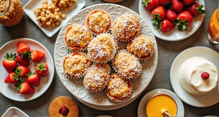Delicious dessert spread with fresh fruits
