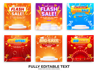 Collection of sale discount promo banner template. Set of flash sale big sale super sale mega sale isolated on abstract realistic background