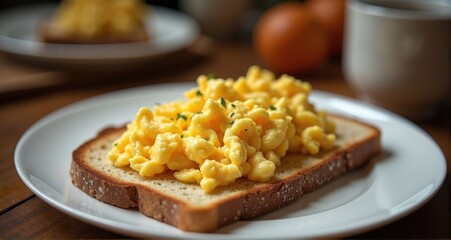 Delicious scrambled eggs on toast