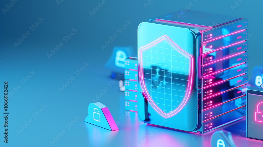 Poster 3d icon of cybersecurity shield with digital effect