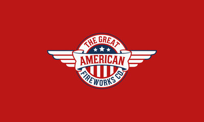 Patriotic fireworks logo with wings and American theme