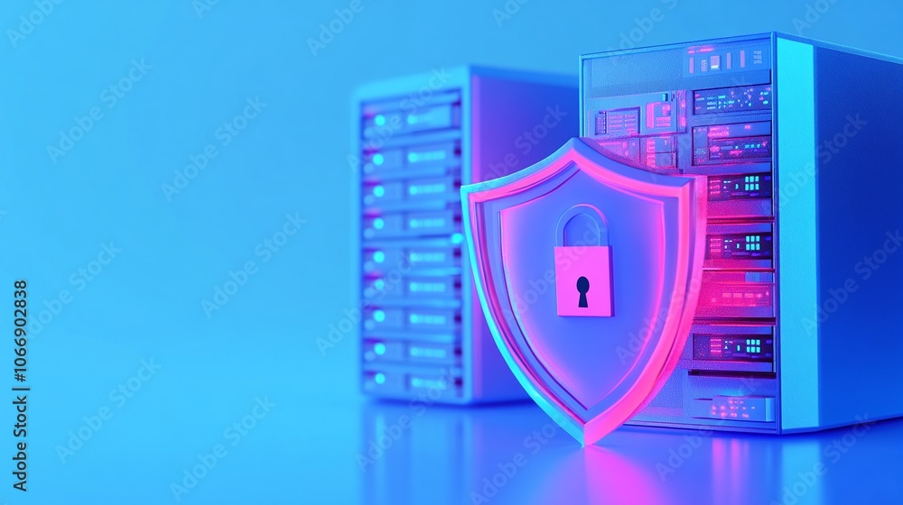 Aufkleber 3d icon of shield with padlock on server background