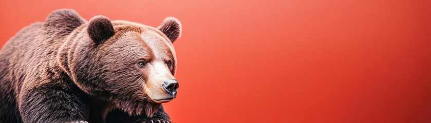 Obraz premium A majestic bear with rich brown fur, set against a vibrant orange background, exuding strength and tranquility.