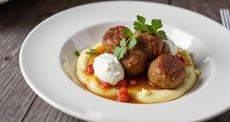 Delicious meatballs on creamy mash