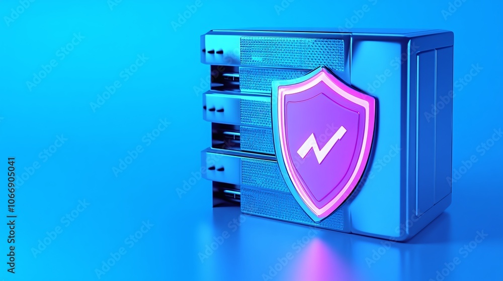 Poster cyber security concept with server and shield icon