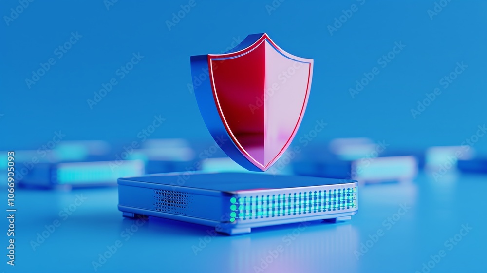 Poster cyber security concept with shield and data storage
