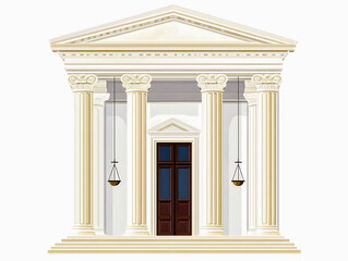 Obraz premium Courtroom Entrance with Tall Columns and Justice Symbols