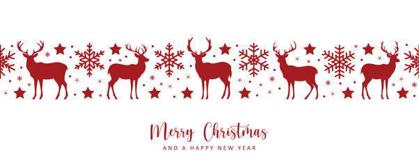 christmas greeting card with seamless deer and snowflake pattern vector illustration © krissikunterbunt