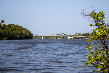 Preguiças river located in Barreirinhas Maranhão Brazil Lençois Maranhenses blue sky bridge