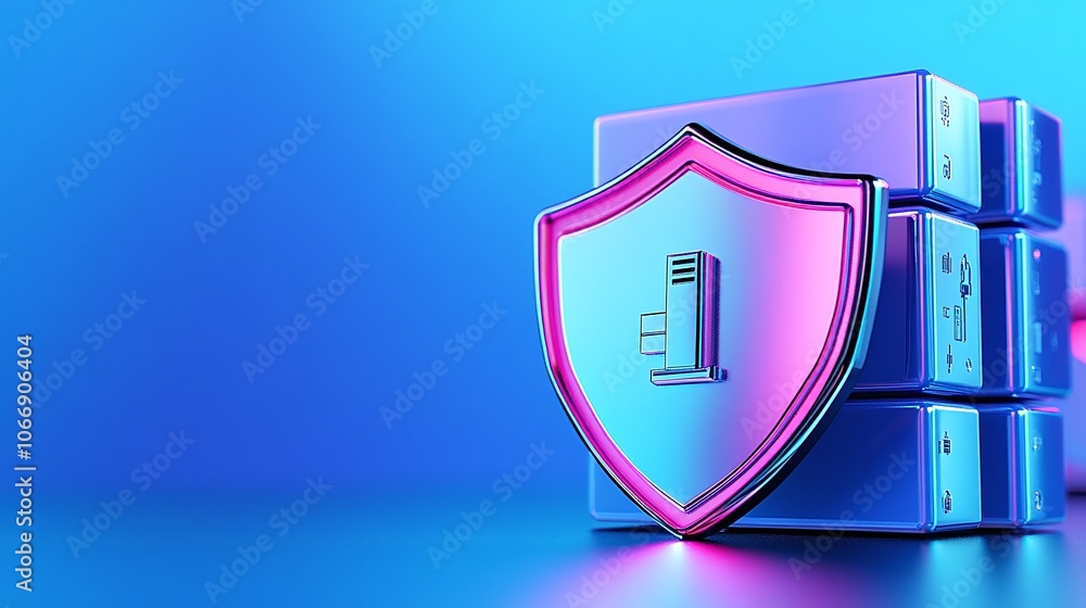 Poster cyber security shield concept with server storage