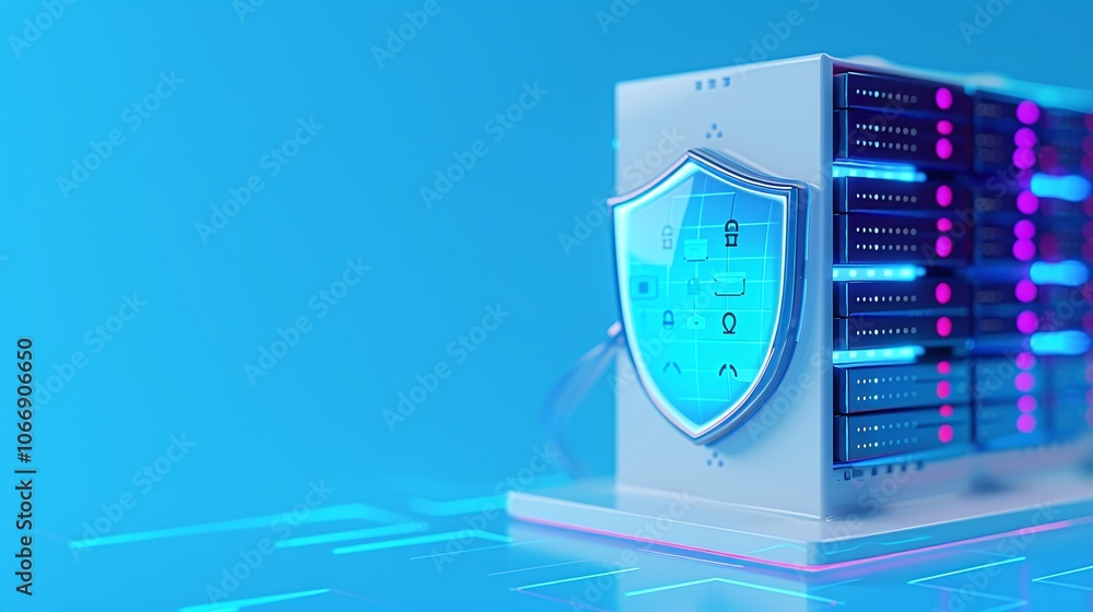 Aufkleber cyber security shield on data server