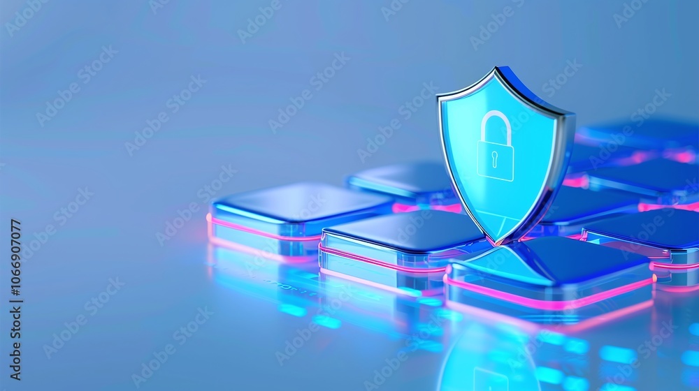 Poster cyber security shield with digital background