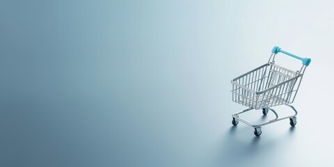 Metal shopping cart centered on a minimal plain background offering open space. AI generated