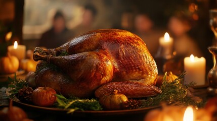 Cozy Thanksgiving dinner scene with family and turkey 169