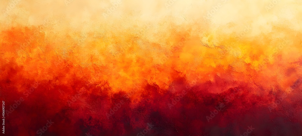 Poster an abstract painting featuring a vibrant gradient of oranges and reds, creating a warm, fiery atmosp