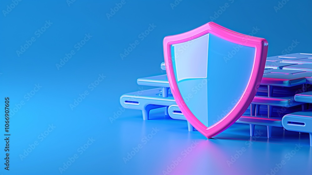 Poster Cybersecurity Shield Icon in 3D Rendering