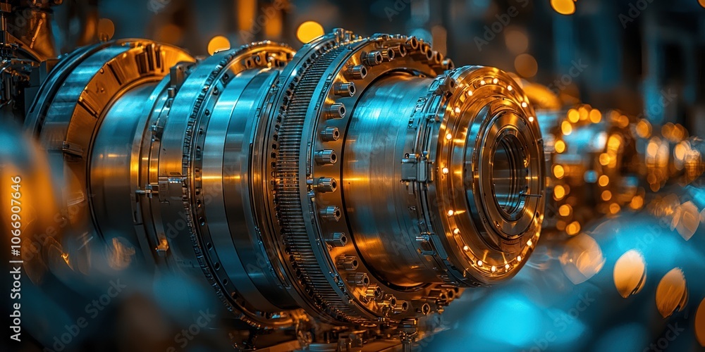 Poster close-up of a complex industrial machinery component with intricate details.