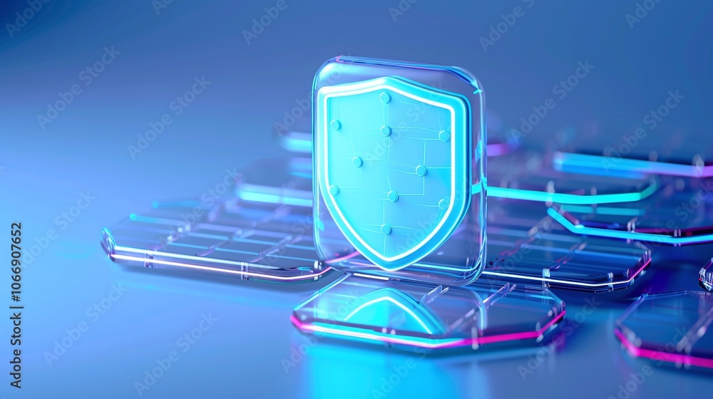 Poster cybersecurity shield icon in 3d rendering