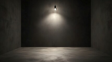 A dark, empty room with a single flickering light bulb hanging from the ceiling