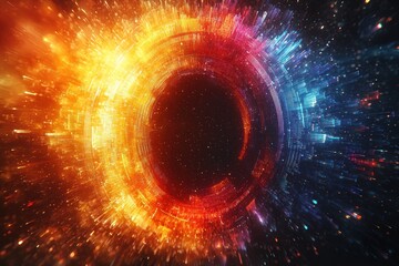 Abstract Digital Portal with Colorful Light Streaks and a Starry Background