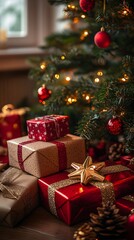 Colorful Christmas gifts under a beautifully decorated tree.