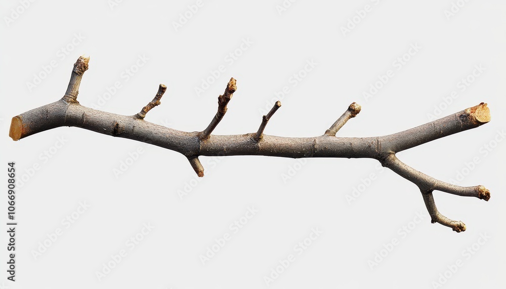 Poster an isolated tree branch with small twigs and buds on a white background