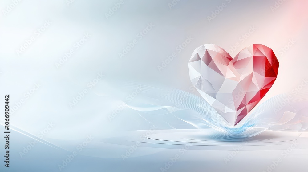 Poster an innovative geometric heart background showcasing patterns of hearts made from polygons, ideal for