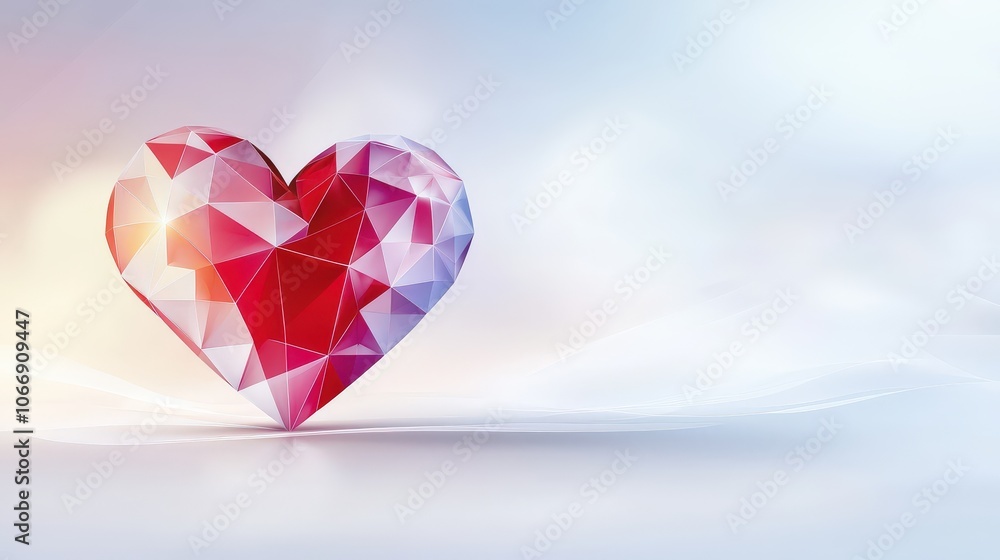 Poster an innovative geometric heart background showcasing patterns of hearts made from polygons, ideal for