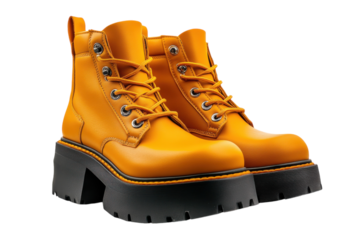 Stylish yellow lace-up boots with chunky black soles designed for fashionable urban wear