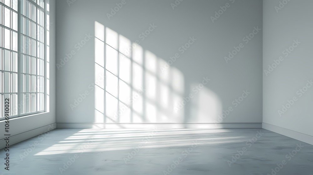 Poster the image shows a white room with a large window on the left wall, casting a grid pattern of sunligh