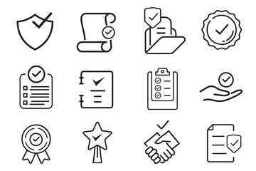 Verified checkmark guarantee icon set. Vector illustration of trust, warranty, agreement, badge,  confirms, approval mark. Certified award for successful business. Badge warranty for web and app