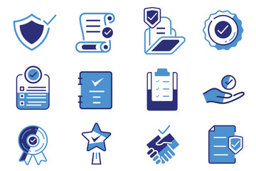 Verified checkmark guarantee icon set. Vector illustration of trust, warranty, agreement, badge,  confirms, approval mark. Certified award for successful business. Badge warranty for web and app