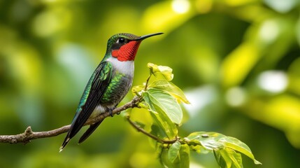 Fototapeta premium Ruby-throated Hummingbird Perched on a Branch