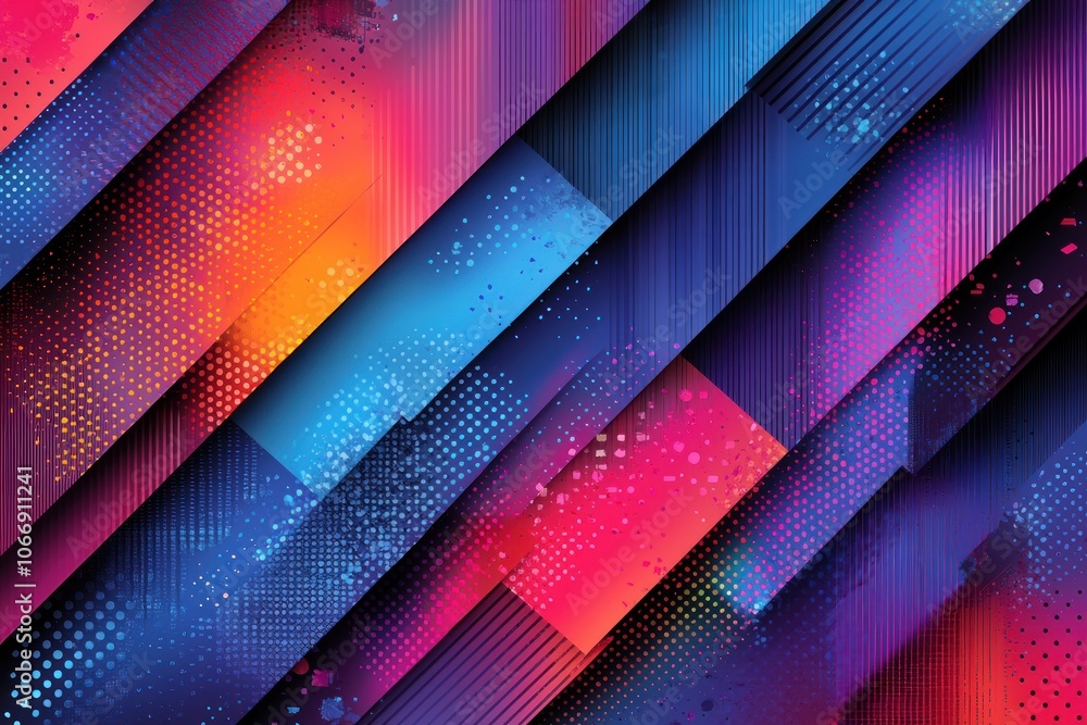 Poster abstract geometric pattern with neon colors and polka dots