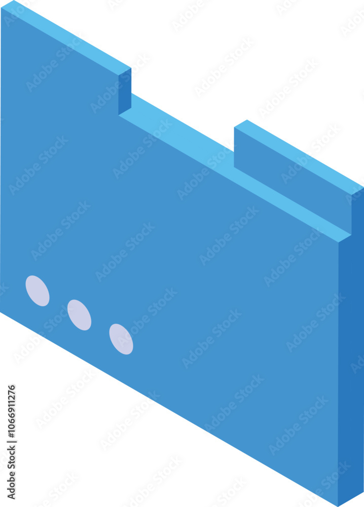 Poster isometric view of a blue computer folder with three dots, symbolizing data storage and organization
