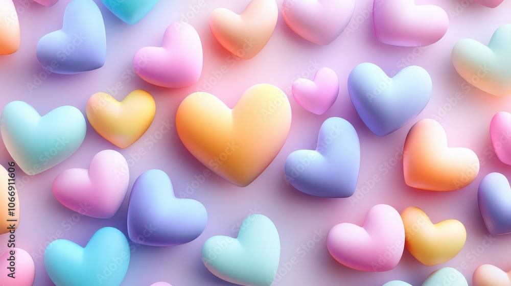 Poster a playful cute heart background with overlapping hearts in bright colors and playful patterns, ideal