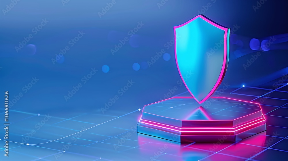 Poster modern 3d cybersecurity shield icon visualization