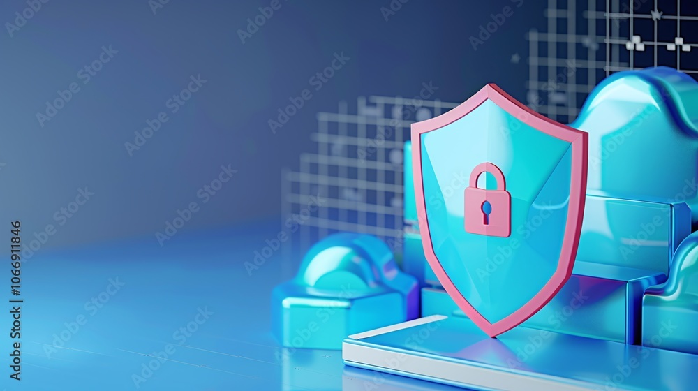 Poster modern cyber security concept with cloud and shield