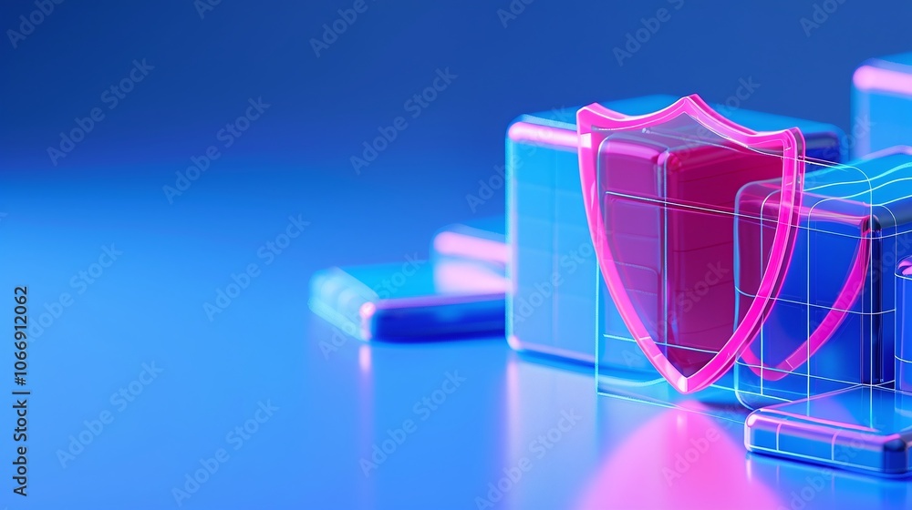 Poster modern cyber security concept with shield and blocks