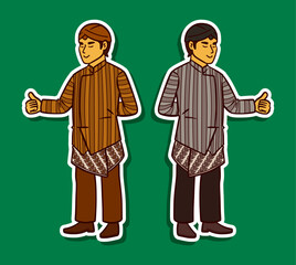 Man Wearing Indonesian Traditional Costume Doodle Sticker Illustration