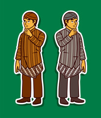 Man Wearing Indonesian Traditional Costume Doodle Sticker Illustration