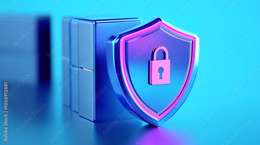 Poster modern cyber security concepts with shield and lock