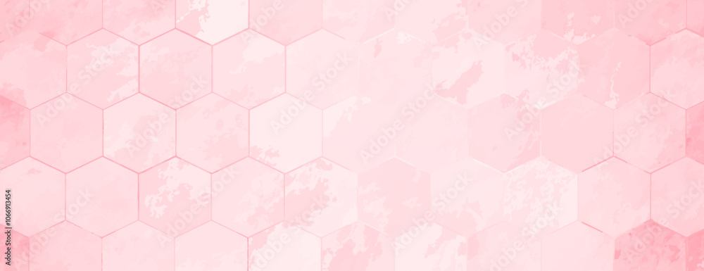 Poster pink hexagonal background, with a textured, watercolor style. the background is soft pink, creating 