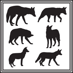 Silhouette set of coyote vector illustration on white background.