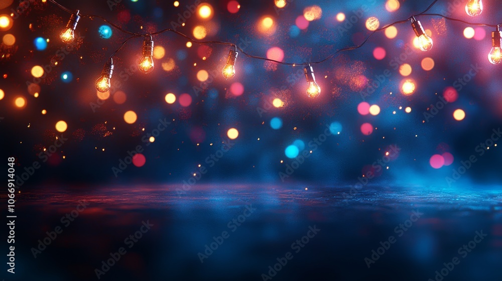 Poster decorative string of lights in dark background