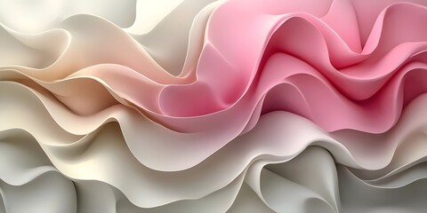 Obraz premium An abstract composition of softly flowing pastel waves in shades of cream, pink, and white, creating a sense of serenity and fluidity.